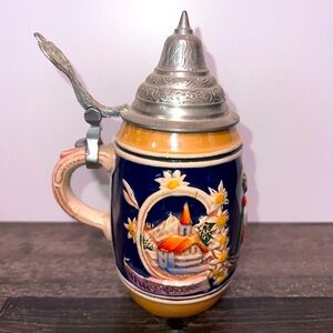 RARE Gerz German Beer Stein Lidded Stein BUTE WAID-JAGERS FREUD 6.25" tall
